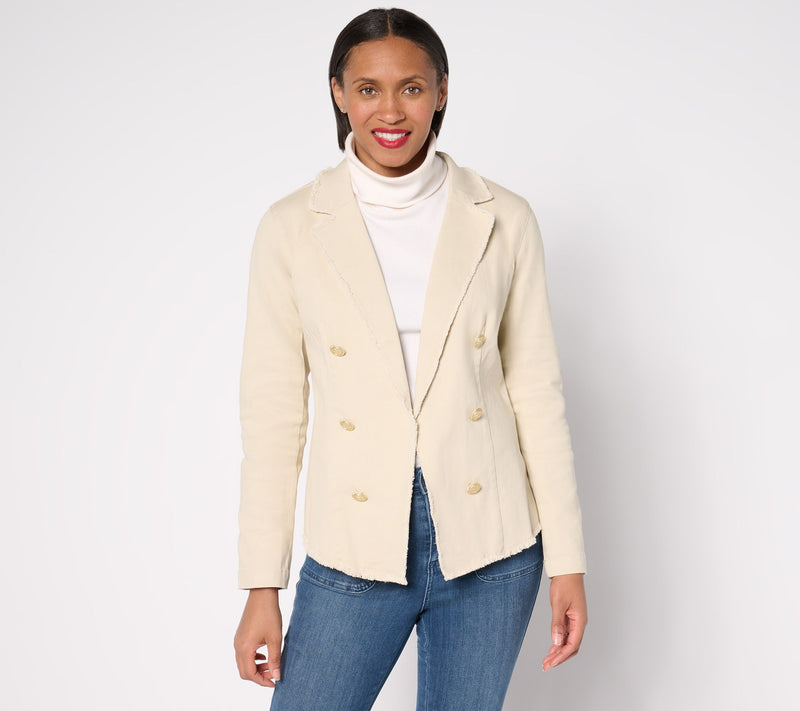 Belle by Kim Gravel Twill Front Knit Back Nautical Jacket — View 12