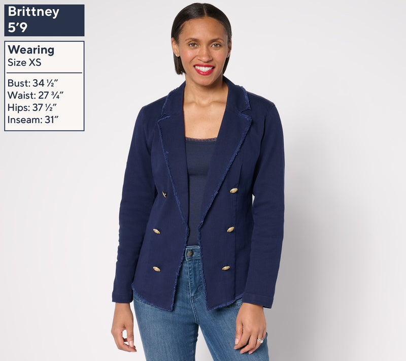 Belle by Kim Gravel Twill Front Knit Back Nautical Jacket — View 3