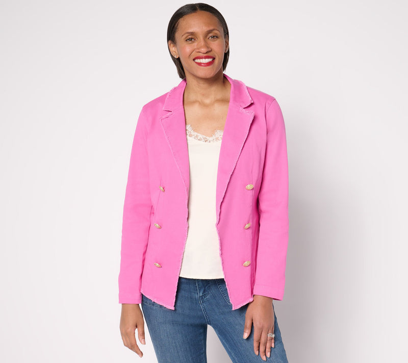 Belle by Kim Gravel Twill Front Knit Back Nautical Jacket — View 14