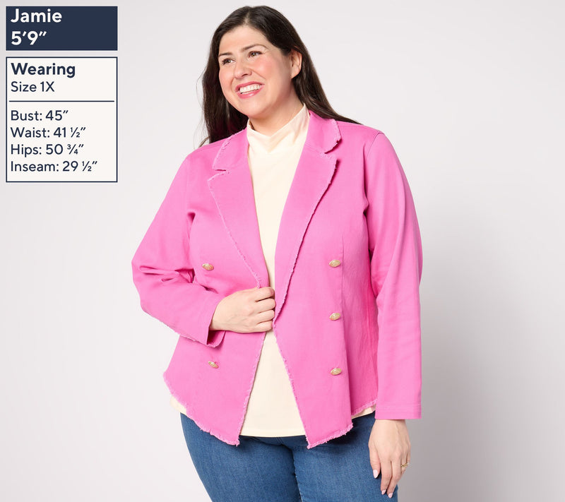 Belle by Kim Gravel Twill Front Knit Back Nautical Jacket — View 2