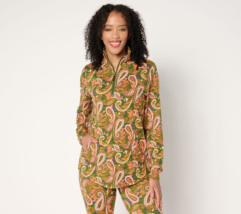 Belle Body by Kim Gravel Pop of Paisley Athletic Jersey Half Zip Top — View 10
