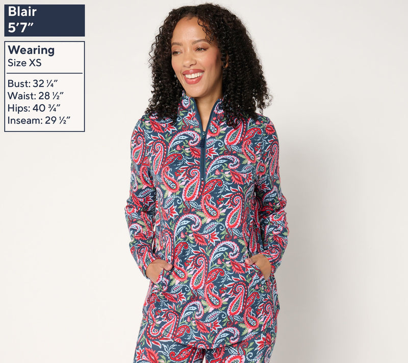 Belle Body by Kim Gravel Pop of Paisley Athletic Jersey Half Zip Top — View 3