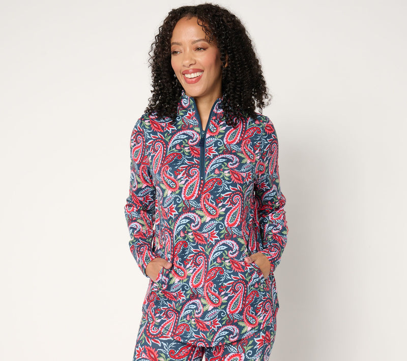 Belle Body by Kim Gravel Pop of Paisley Athletic Jersey Half Zip Top — Main view
