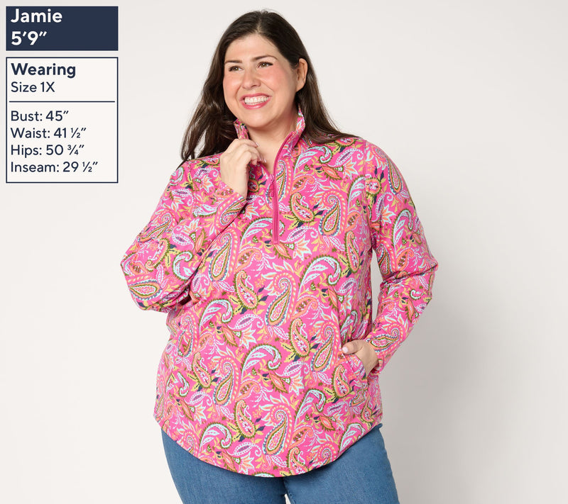 Belle Body by Kim Gravel Pop of Paisley Athletic Jersey Half Zip Top — View 2