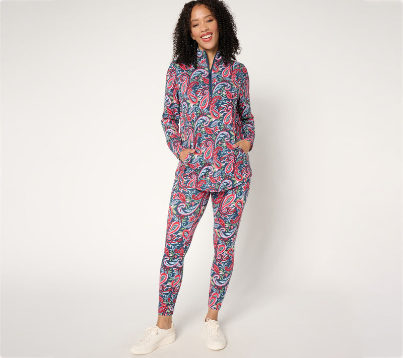Belle Body by Kim Gravel Pop of Paisley Athletic Jersey Half Zip Top — View 5