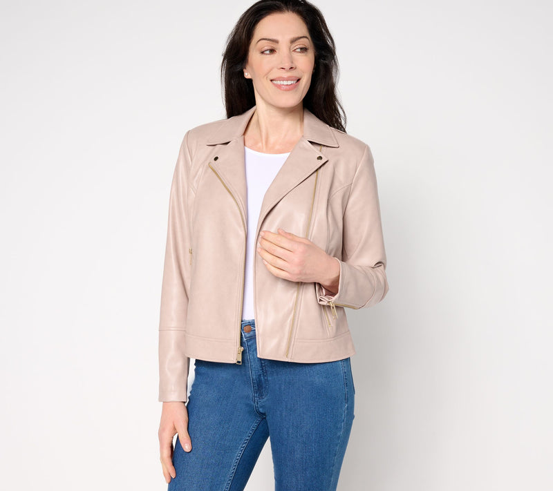 Denim & Co. Faux Leather Long Sleeve Moto Jacket w/ Zipper Pockets — View 11