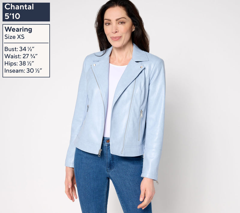 Denim & Co. Faux Leather Long Sleeve Moto Jacket w/ Zipper Pockets — View 3