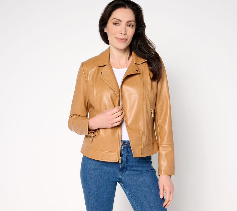 Denim & Co. Faux Leather Long Sleeve Moto Jacket w/ Zipper Pockets — View 12