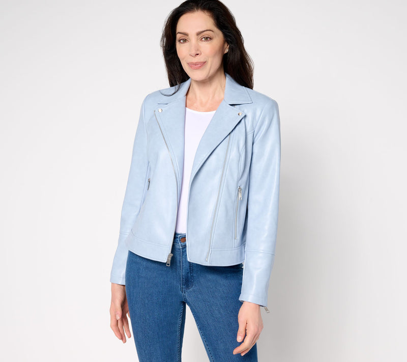 Denim & Co. Faux Leather Long Sleeve Moto Jacket w/ Zipper Pockets — View 13