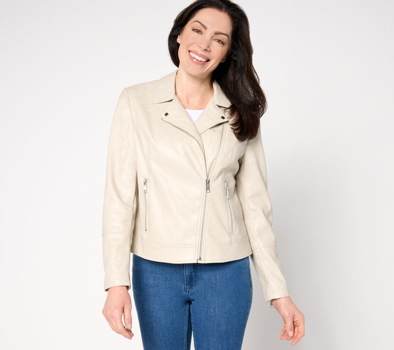 Denim & Co. Faux Leather Long Sleeve Moto Jacket w/ Zipper Pockets — View 14