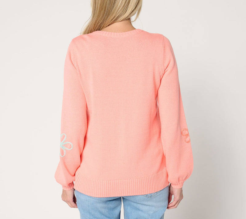 Belle by Kim Gravel Femme Flowers Chenille Daisy Sweater — View 8