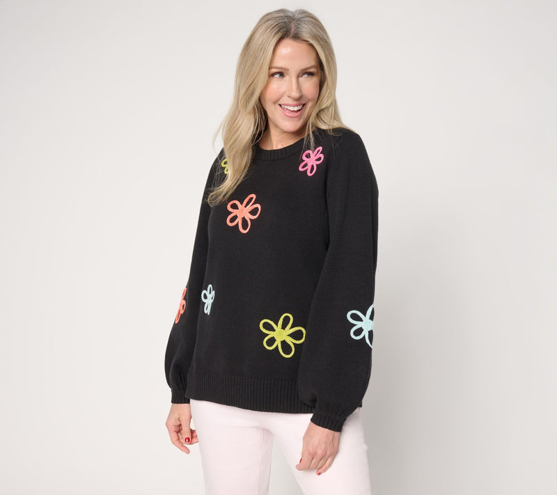 Belle by Kim Gravel Femme Flowers Chenille Daisy Sweater — View 3