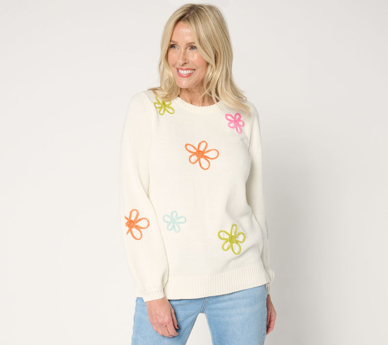 Belle by Kim Gravel Femme Flowers Chenille Daisy Sweater — View 15