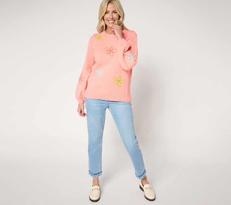 Belle by Kim Gravel Femme Flowers Chenille Daisy Sweater — View 9
