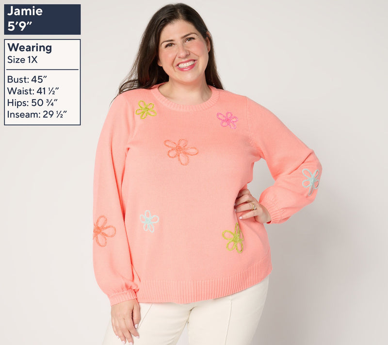 Belle by Kim Gravel Femme Flowers Chenille Daisy Sweater — View 6