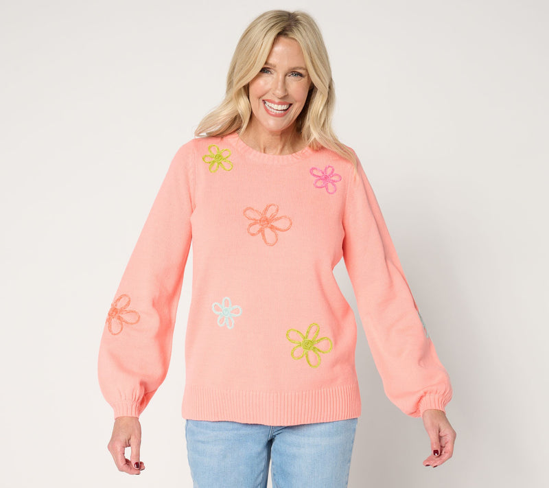 Belle by Kim Gravel Femme Flowers Chenille Daisy Sweater — View 18