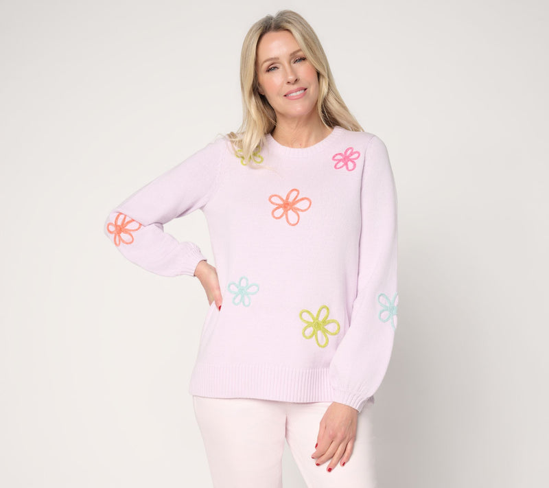 Belle by Kim Gravel Femme Flowers Chenille Daisy Sweater — View 5