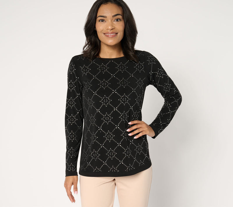 Susan Graver Liquid Knit Embellished Long-Sleeve Top — View 9