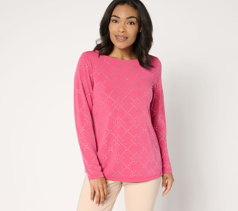 Susan Graver Liquid Knit Embellished Long-Sleeve Top — Main view