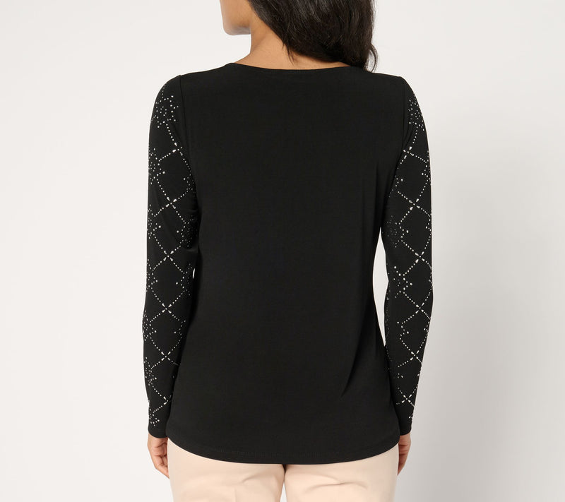 Susan Graver Liquid Knit Embellished Long-Sleeve Top — View 12