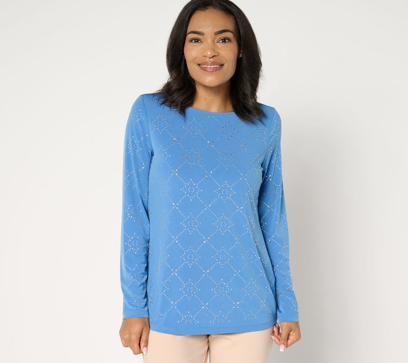 Susan Graver Liquid Knit Embellished Long-Sleeve Top — View 7