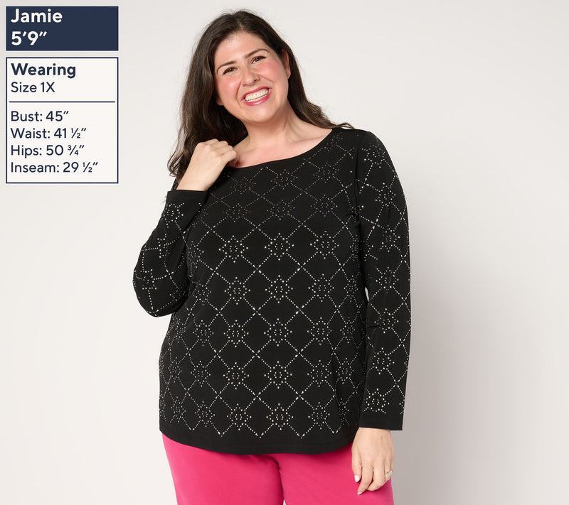 Susan Graver Liquid Knit Embellished Long-Sleeve Top — View 10