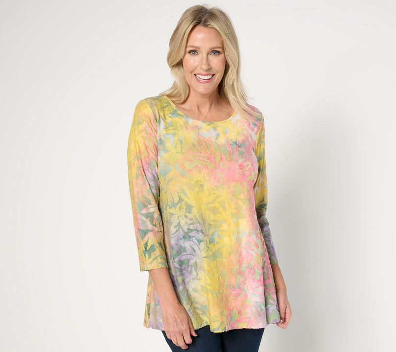 Susan Graver Weekend Regular Tie Dye Burnout 3/4 Sleeve A-Line Tunic — View 15