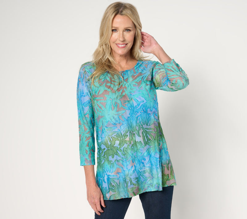 Susan Graver Weekend Regular Tie Dye Burnout 3/4 Sleeve A-Line Tunic — View 16