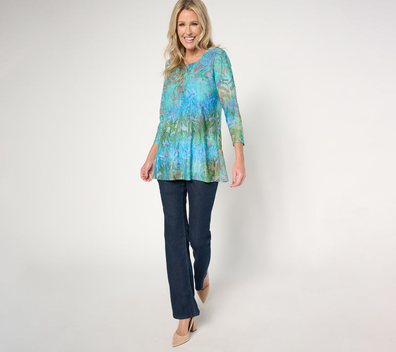 Susan Graver Weekend Petite Tie Dye Burnout 3/4 Sleeve A-Line Tunic — View 9