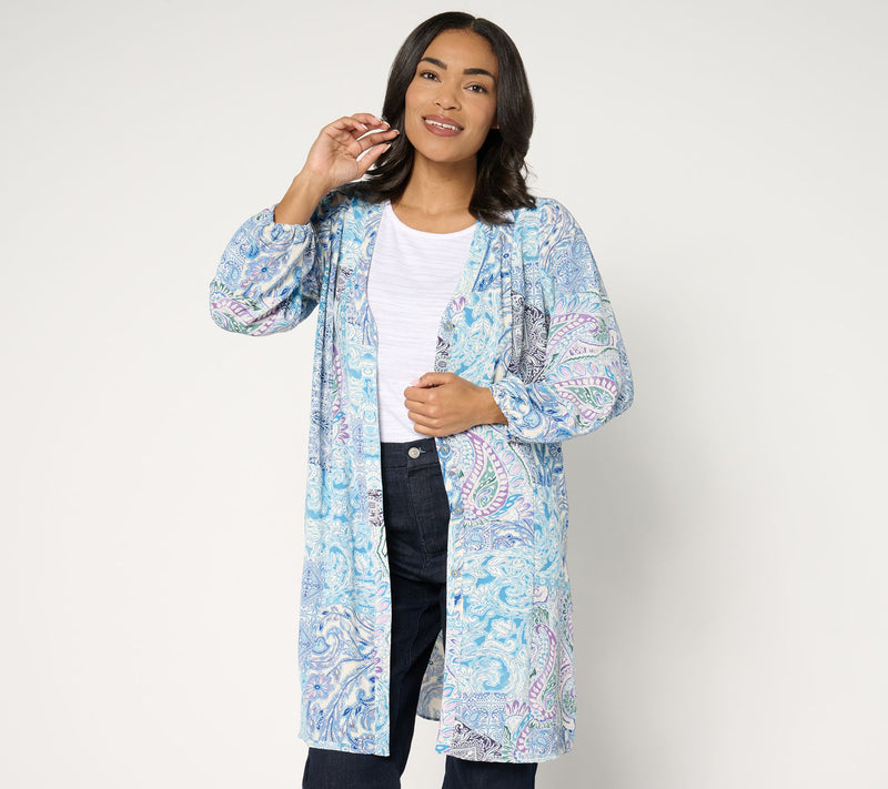 Susan Graver Passport Regular Printed St Tropez Woven Duster — View 5