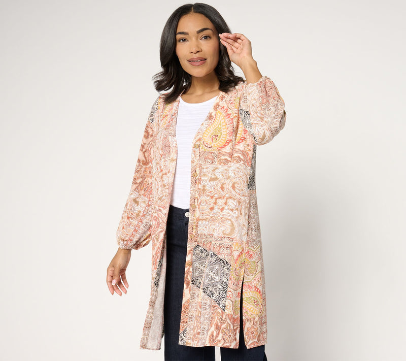 Susan Graver Passport Petite Printed St Tropez Woven Duster — Main view