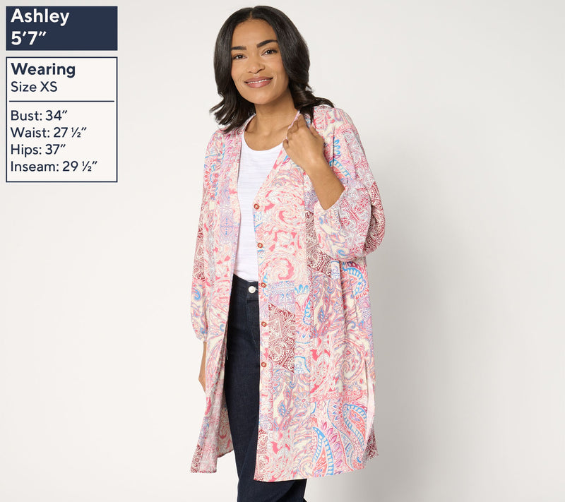 Susan Graver Passport Petite Printed St Tropez Woven Duster — View 8