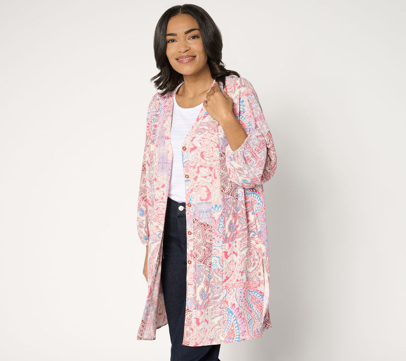 Susan Graver Passport Petite Printed St Tropez Woven Duster — View 7