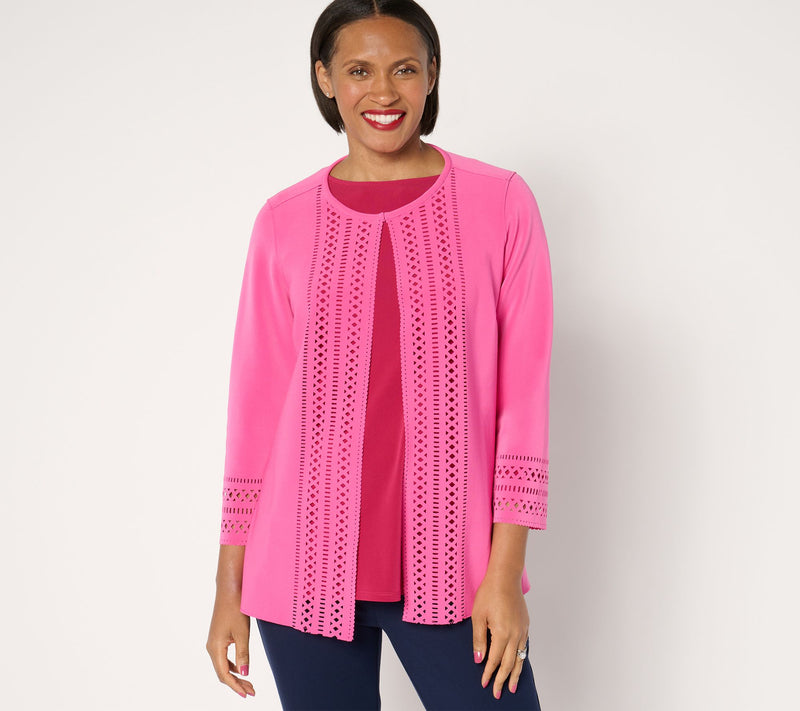 GRAVER Susan Graver LK Fusion Plus Petite Laser Cut Cardigan — View 3