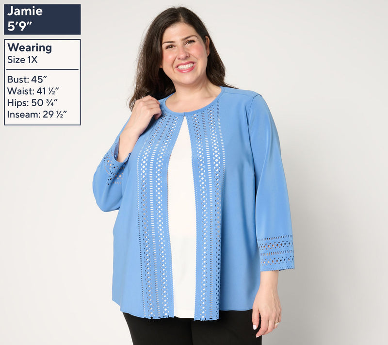 GRAVER Susan Graver LK Fusion Plus Petite Laser Cut Cardigan — View 10
