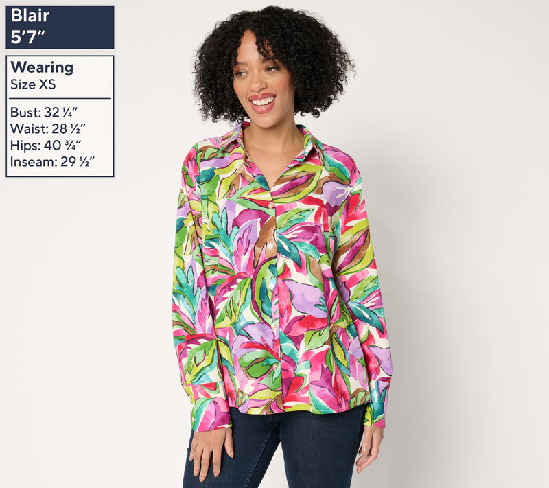 Susan Graver Print or Solid St. Tropez Drapey Woven Shirt — View 3