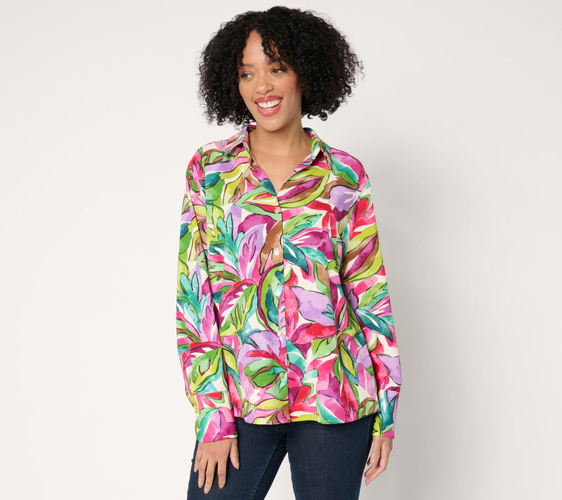 Susan Graver Print or Solid St. Tropez Drapey Woven Shirt — View 12