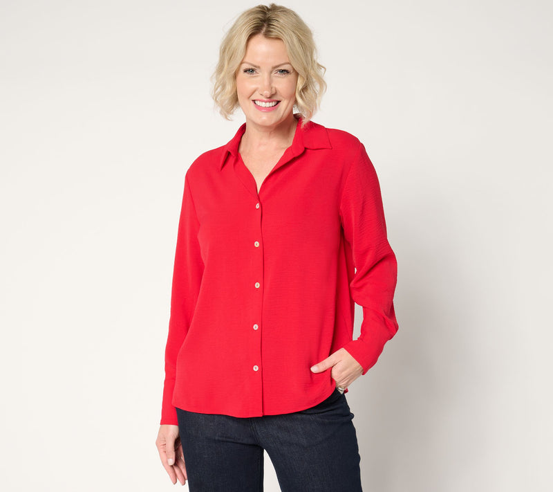 Susan Graver Print or Solid St. Tropez Drapey Woven Shirt — View 15