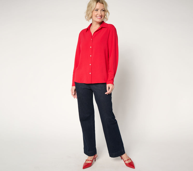Susan Graver Print or Solid St. Tropez Drapey Woven Shirt — View 5