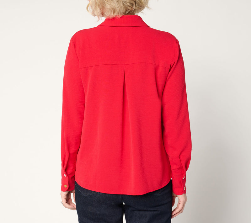Susan Graver Print or Solid St. Tropez Drapey Woven Shirt — View 4