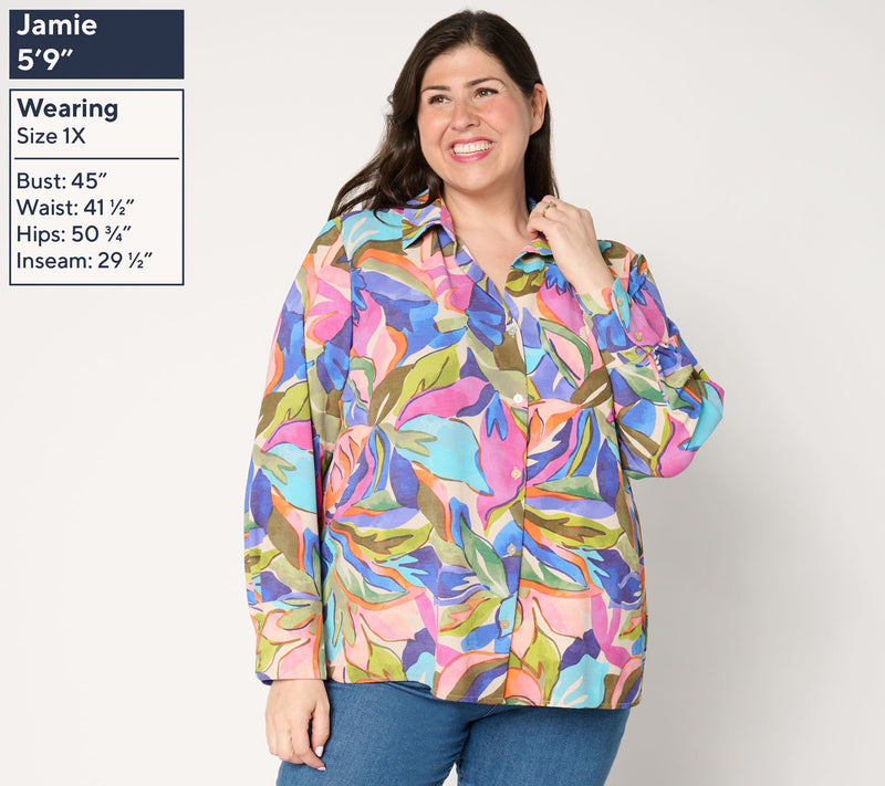 Susan Graver Print or Solid St. Tropez Drapey Woven Shirt — View 2