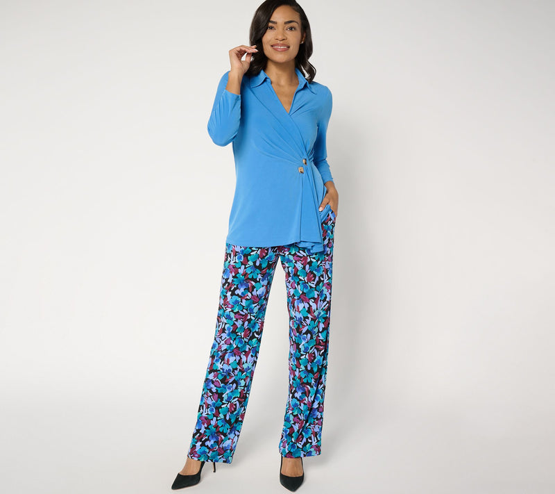 Susan Graver Regular Printed Liquid Knit Wide-Leg Pants — View 5