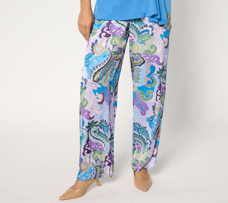 Susan Graver Regular Printed Stretch Satin Wide-Leg Pull-On Pants — View 13