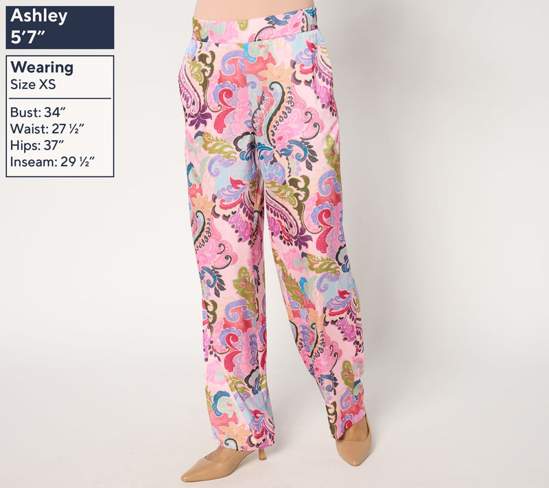 Susan Graver Regular Printed Stretch Satin Wide-Leg Pull-On Pants — View 3