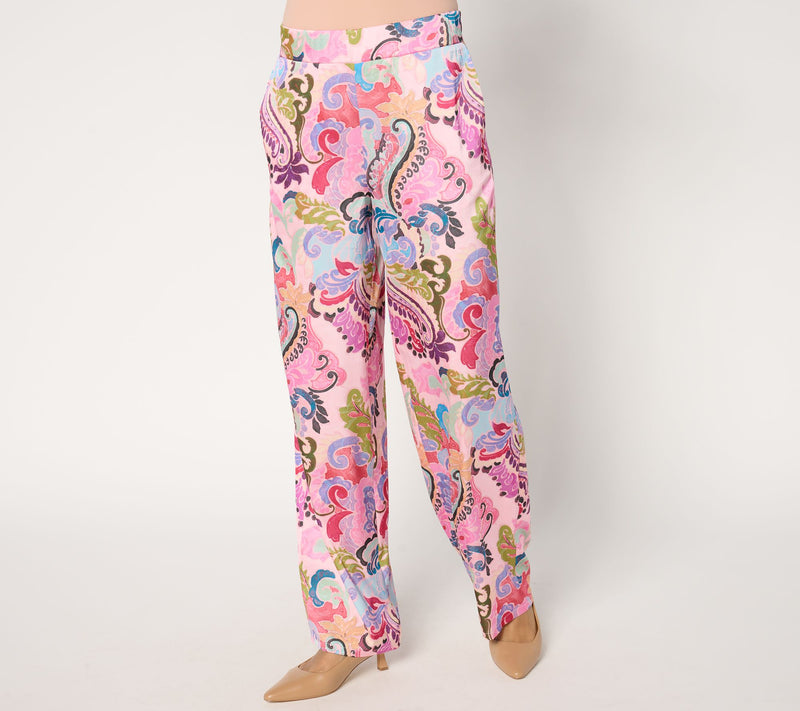 Susan Graver Regular Printed Stretch Satin Wide-Leg Pull-On Pants — View 14