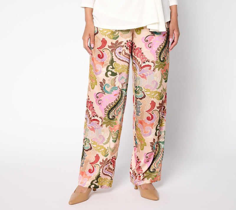 Susan Graver Petite Printed Stretch Satin Wide-Leg Pull-On Pants — View 11