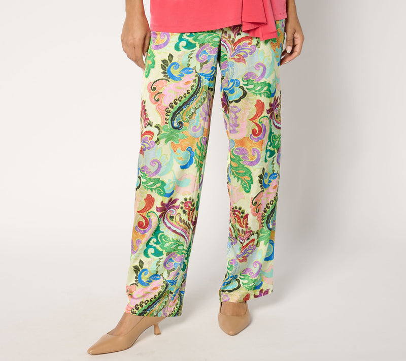 Susan Graver Petite Printed Stretch Satin Wide-Leg Pull-On Pants — View 12