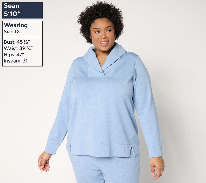 Denim & Co. Active Fleece Back Knit Top with Shawl Collar — View 2