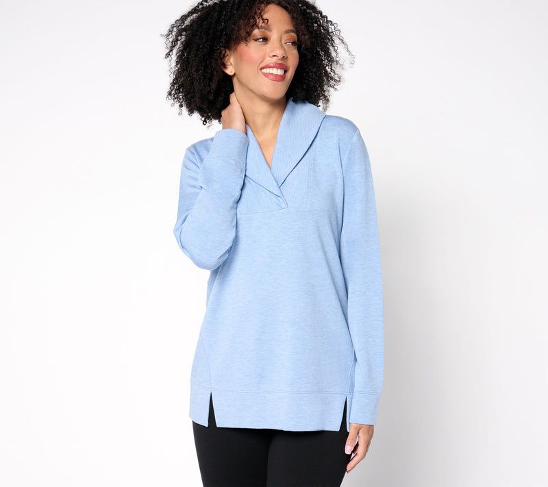 Denim & Co. Active Fleece Back Knit Top with Shawl Collar — View 11