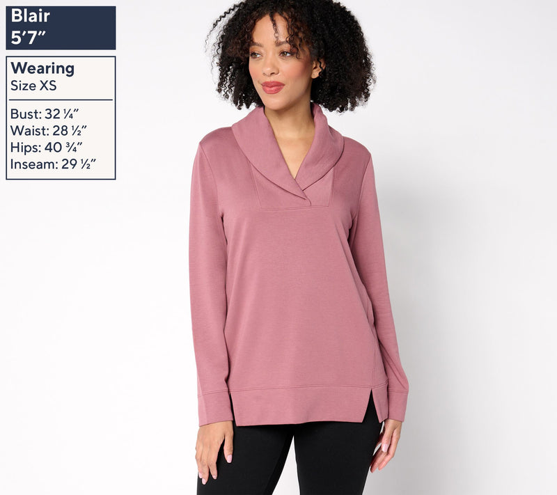 Denim & Co. Active Fleece Back Knit Top with Shawl Collar — View 3